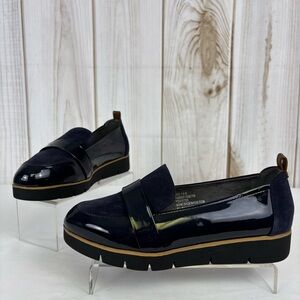 Casual Patent and Fabric Slip On Loafers Platform Preppy Shoes Blue Size 7.5W